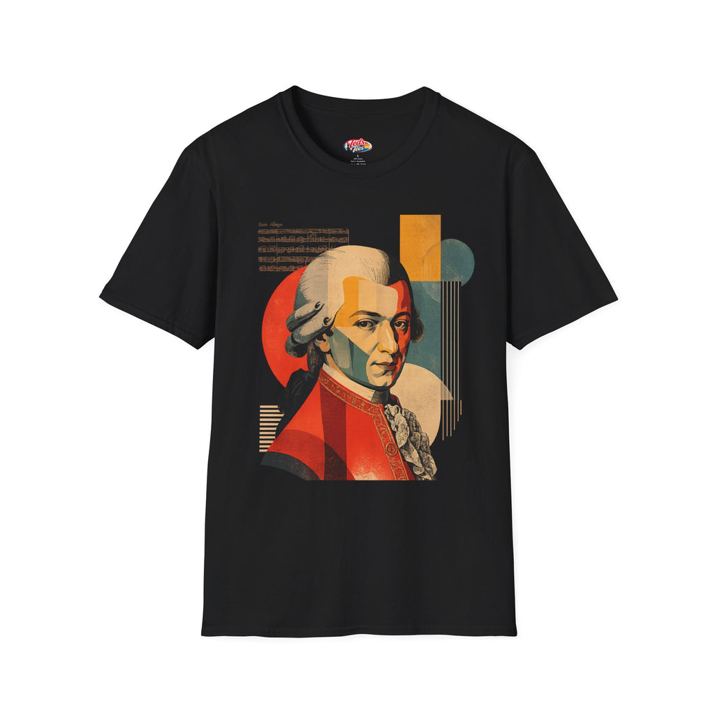 Mozart Portrait T‑Shirt — Retro Geometric Classical Music Tee