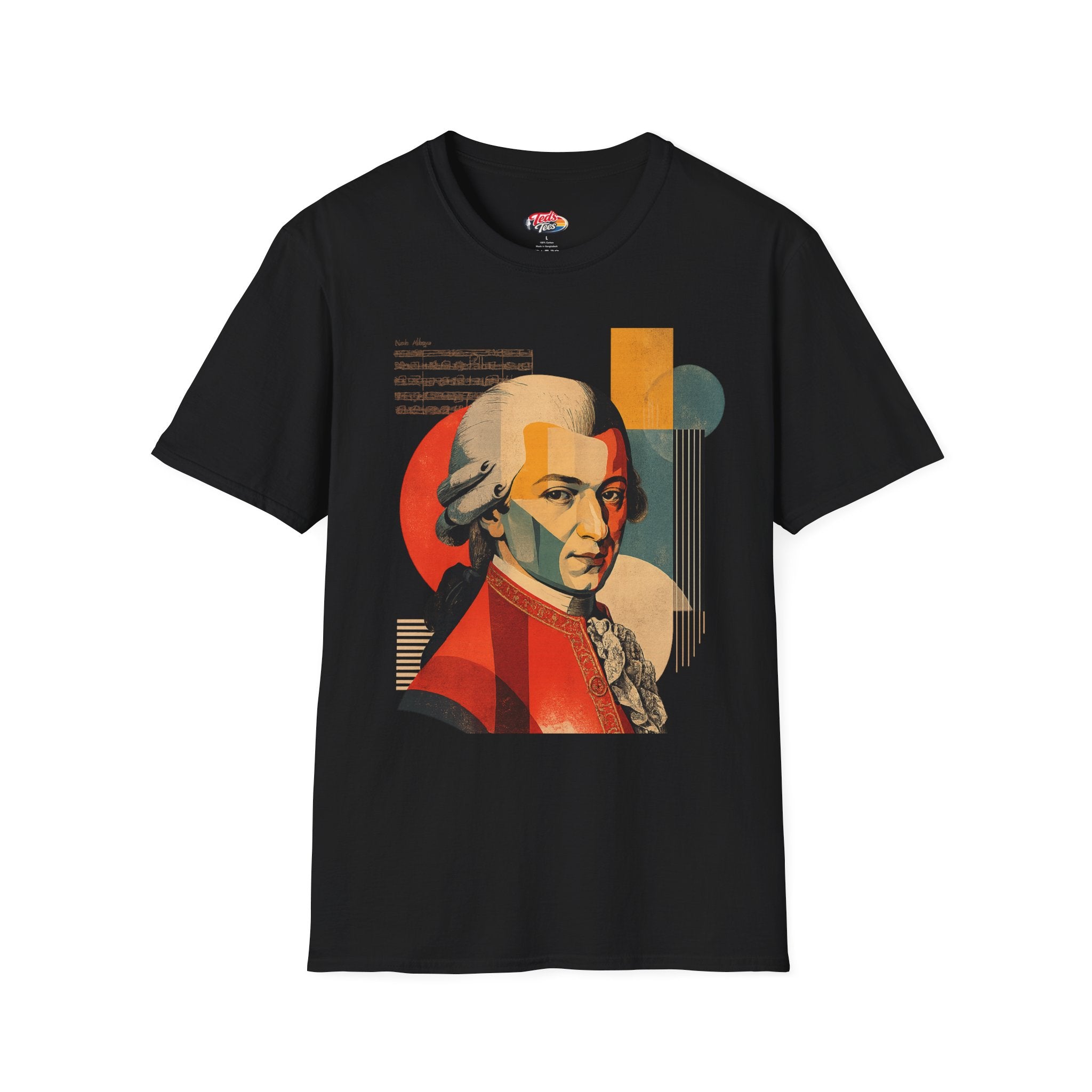 Mozart Portrait T‑Shirt — Retro Geometric Classical Music Tee