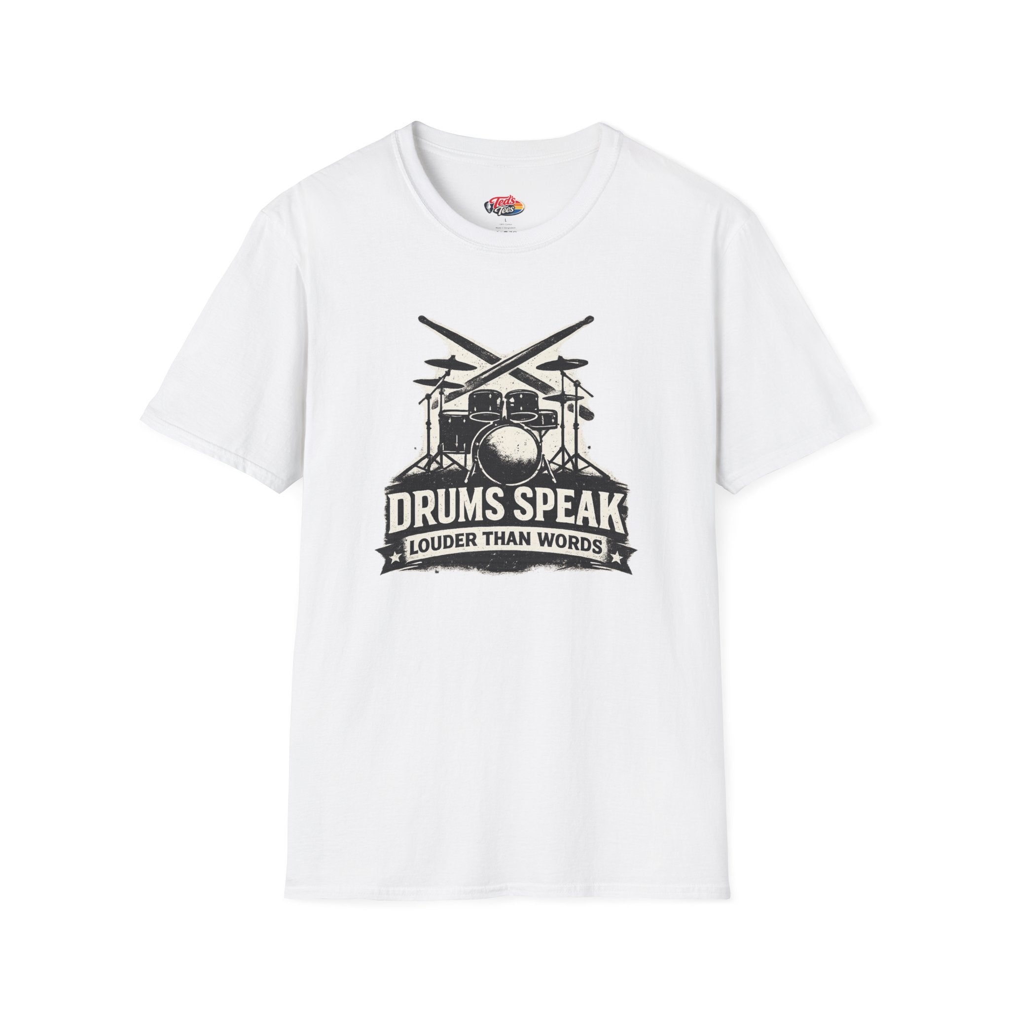 Drums Speak T-Shirt — "Drums Speak Louder Than Words" Vintage Drum Kit Tee