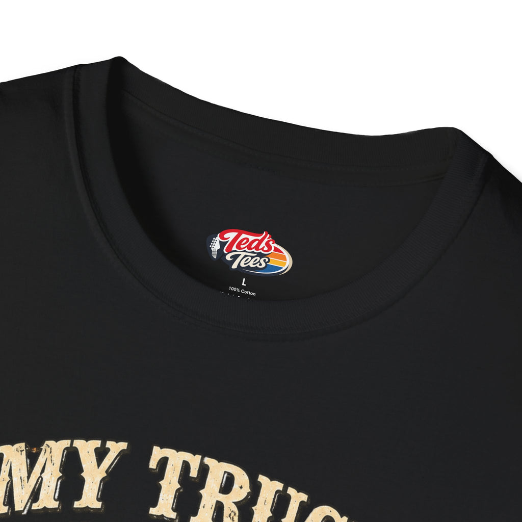 T-Shirt — “My Truck Left Me Too” Guitar Skeleton Retro Design