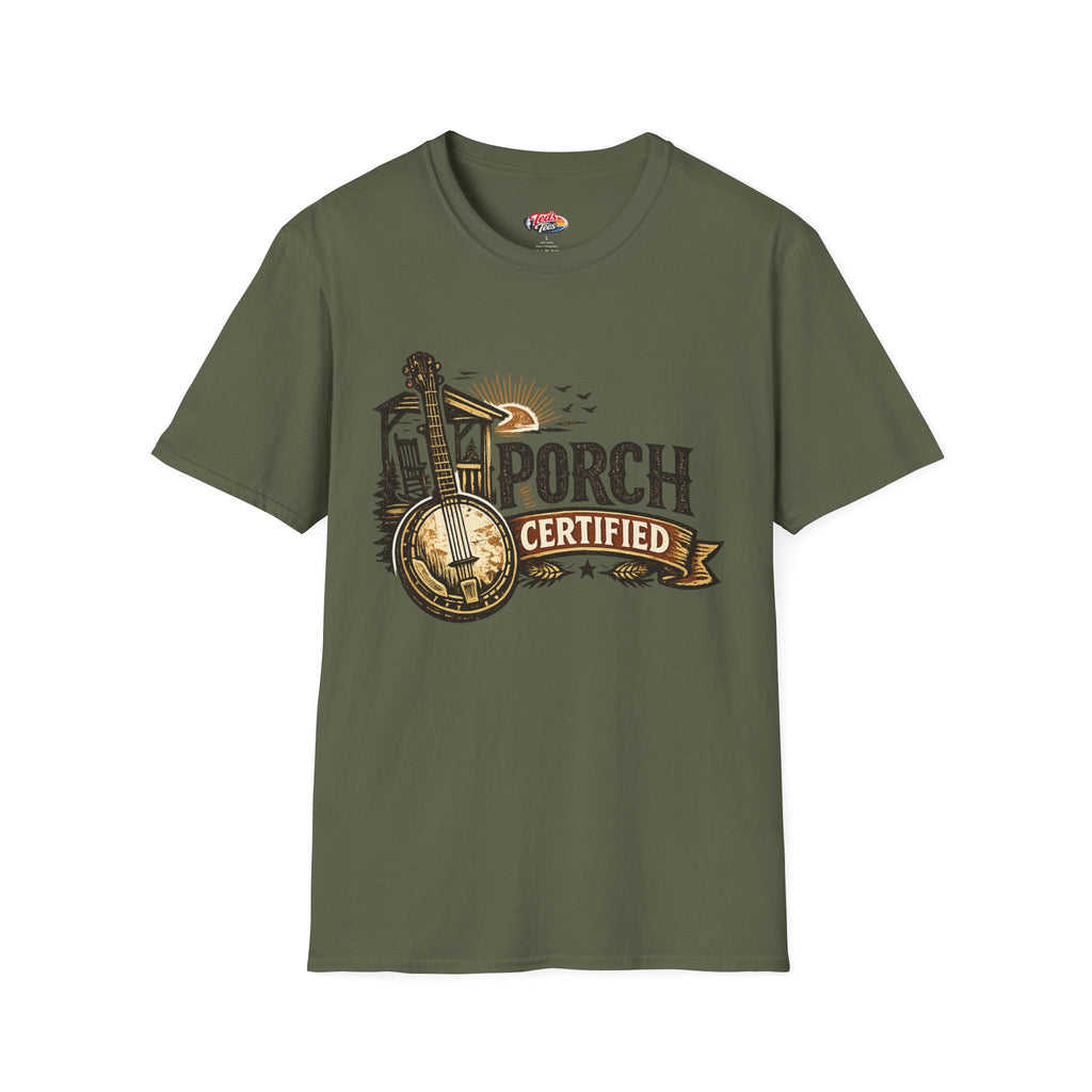Porch Certified T-Shirt — Rustic Banjo Country Porch Vibes Top
