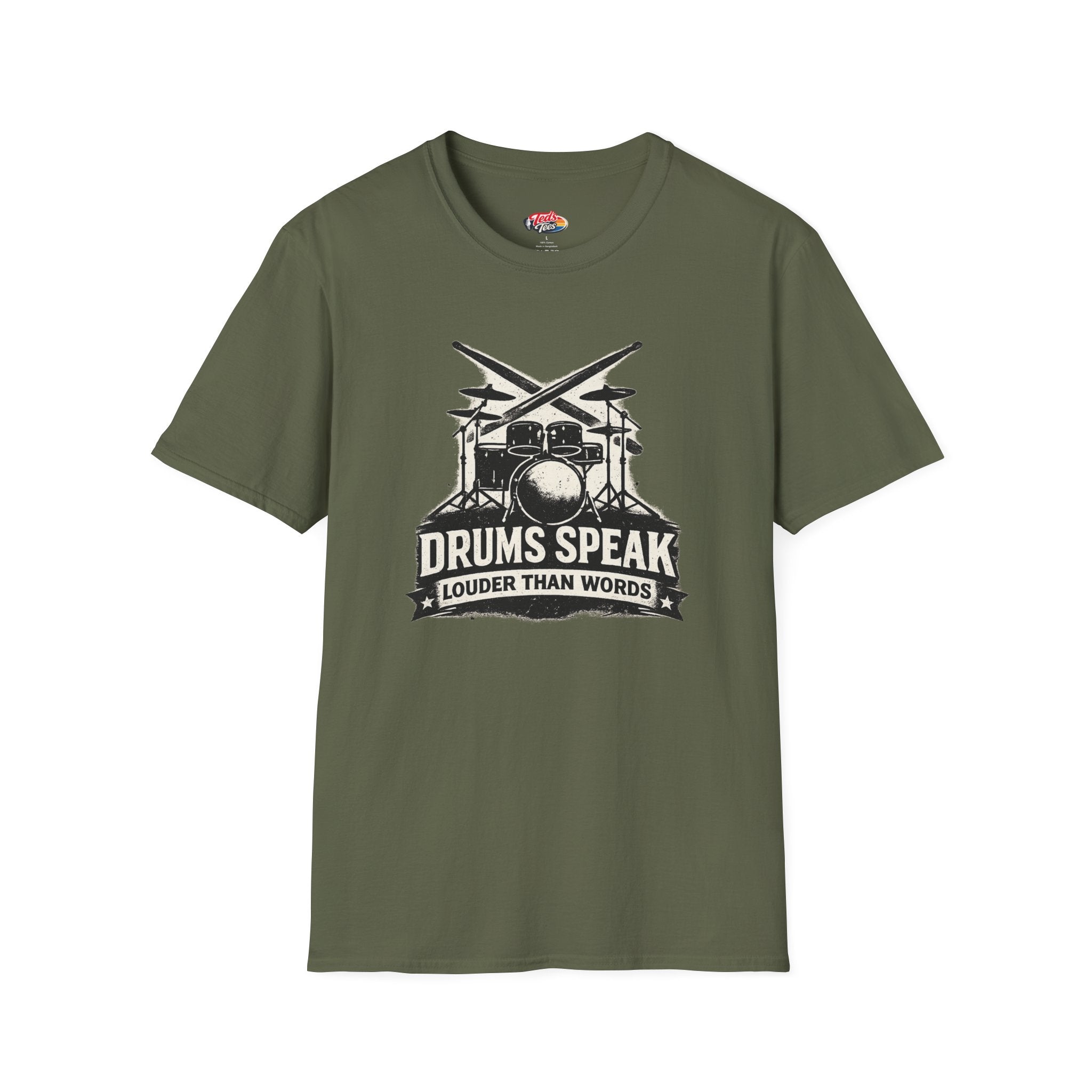 Drums Speak T-Shirt — "Drums Speak Louder Than Words" Vintage Drum Kit Tee