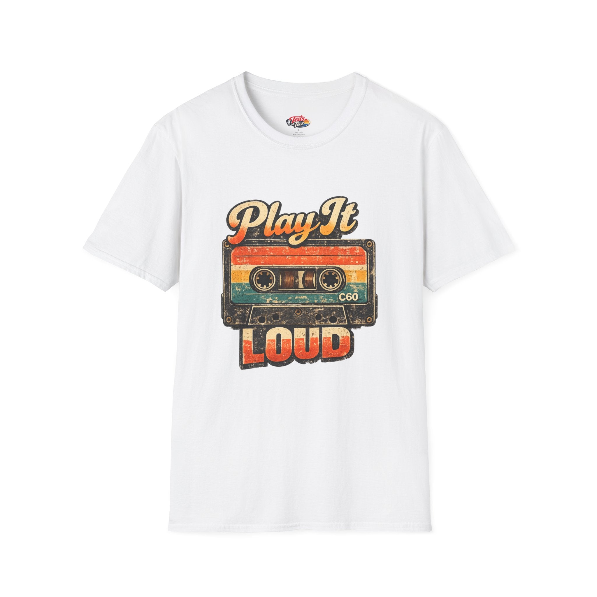 Play It Loud Cassette T-Shirt — Retro Music Vintage Tape Tee