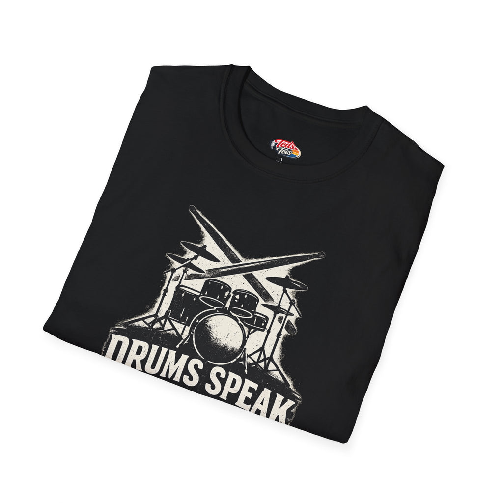Drums Speak T-Shirt — "Drums Speak Louder Than Words" Vintage Drum Kit Tee