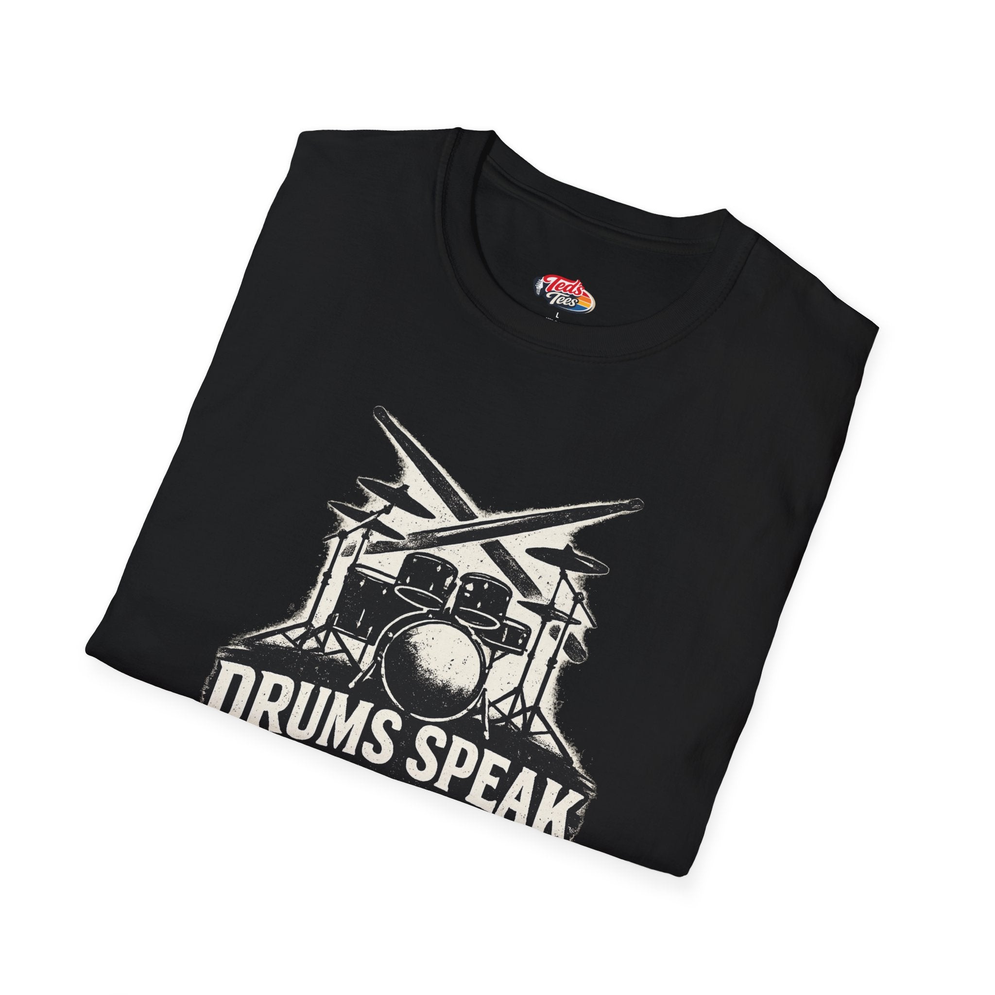 Drums Speak T-Shirt — "Drums Speak Louder Than Words" Vintage Drum Kit Tee