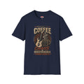 Coffee Powered Guitar T-Shirt — "Powered by Coffee, Chaos & Questionable Chord Choices"