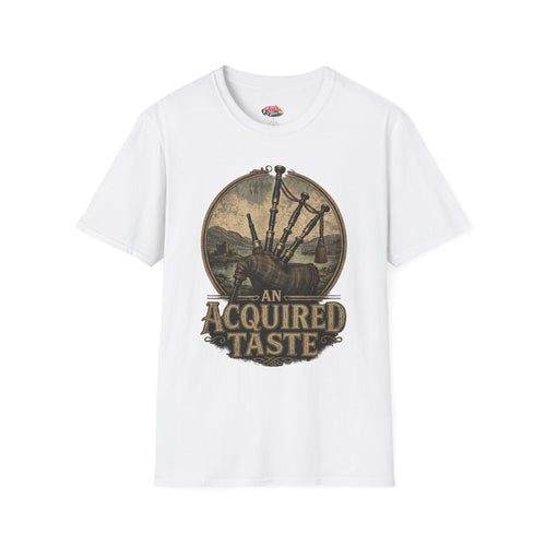Bagpipes Vintage Graphic Tee — “An Acquired Taste” Scottish Music T-Shirt