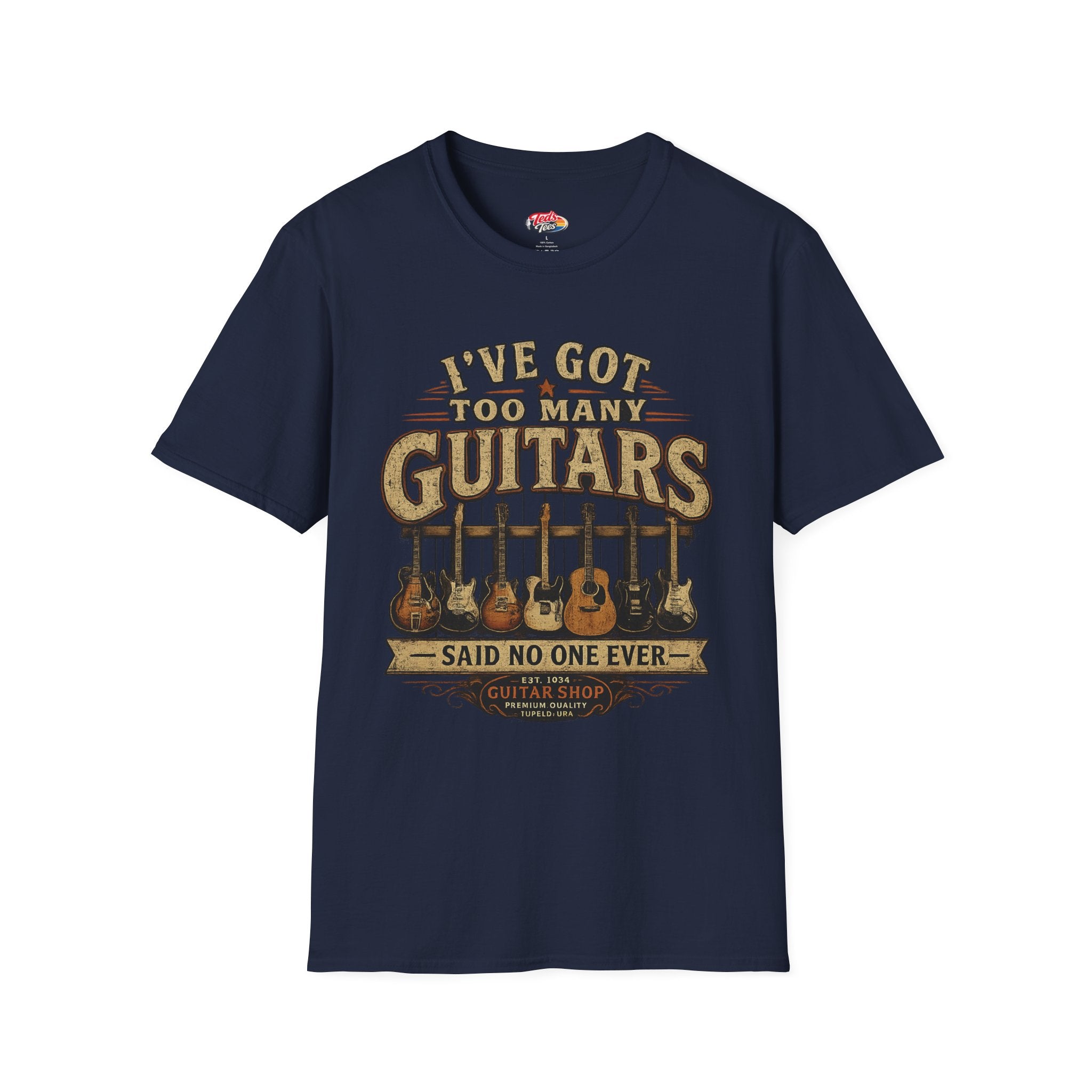 Guitar Lover T-Shirt — "I've Got Too Many Guitars" Vintage Music Tee
