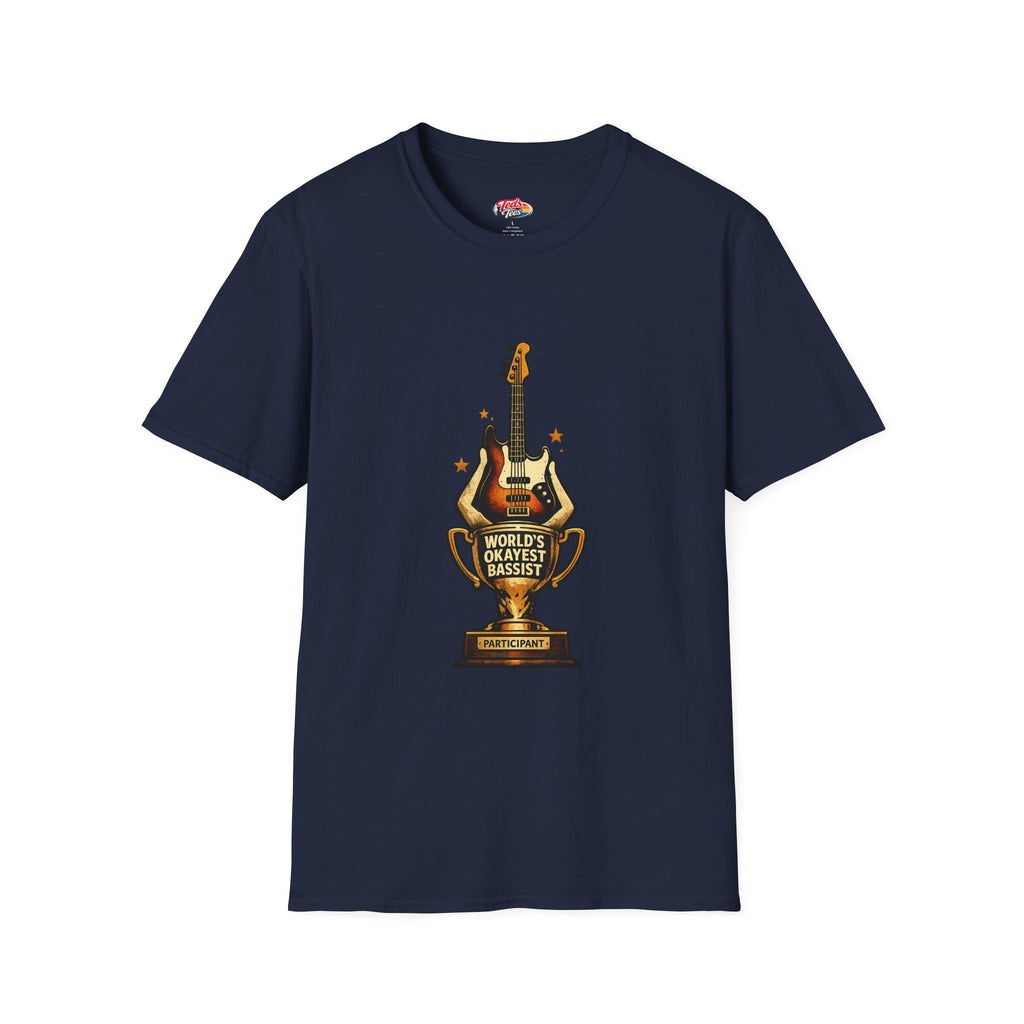 Okayest Bassist Trophy T-Shirt — Retro Electric Bass Guitar Design