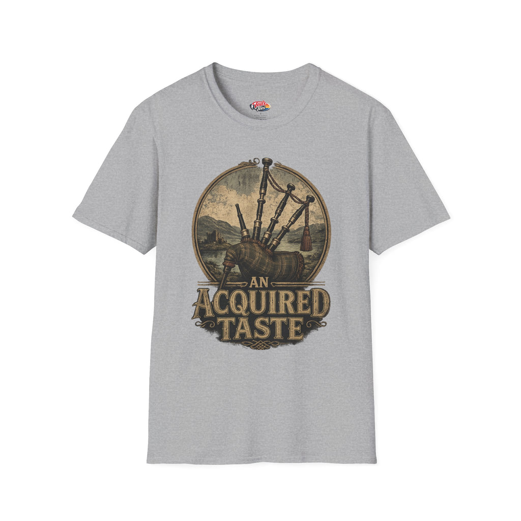 Bagpipes Vintage Graphic Tee — “An Acquired Taste” Scottish Music T-Shirt