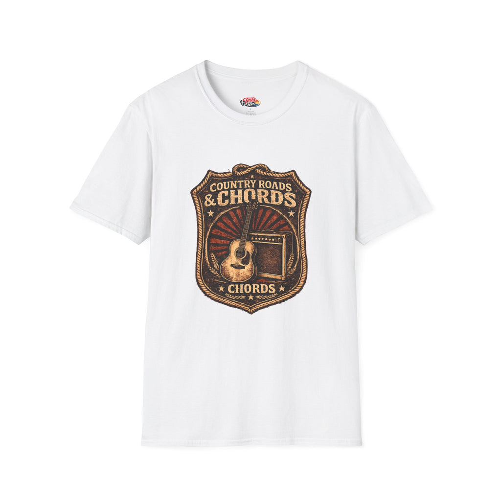 Country Roads & Chords T-Shirt — Vintage Acoustic Guitar Tee