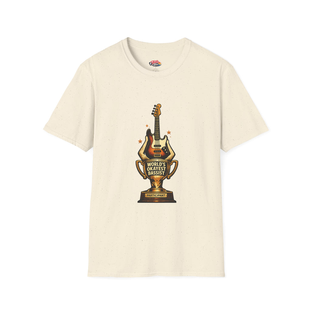 Okayest Bassist Trophy T-Shirt — Retro Electric Bass Guitar Design