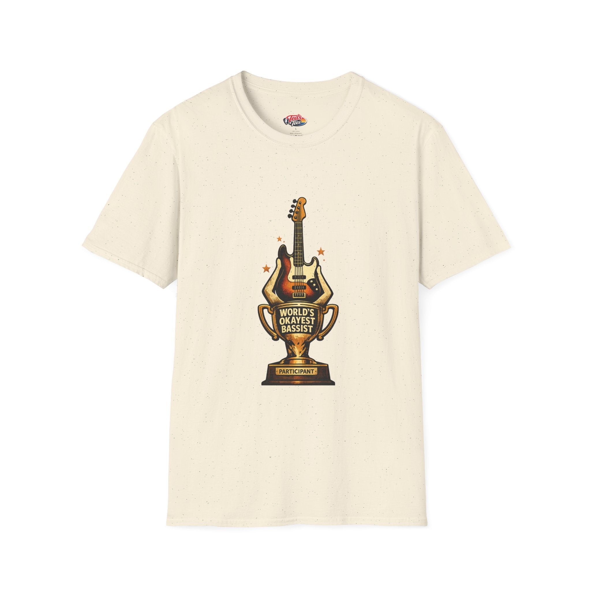 Okayest Bassist Trophy T-Shirt — Retro Electric Bass Guitar Design