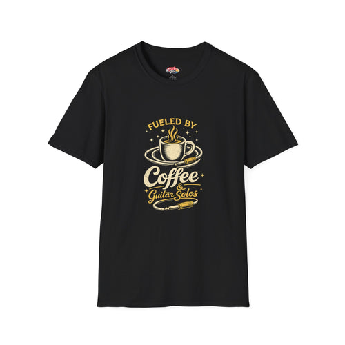 Coffee & Guitar Solos T-Shirt — Fueled By Coffee Graphic Tee for Musicians