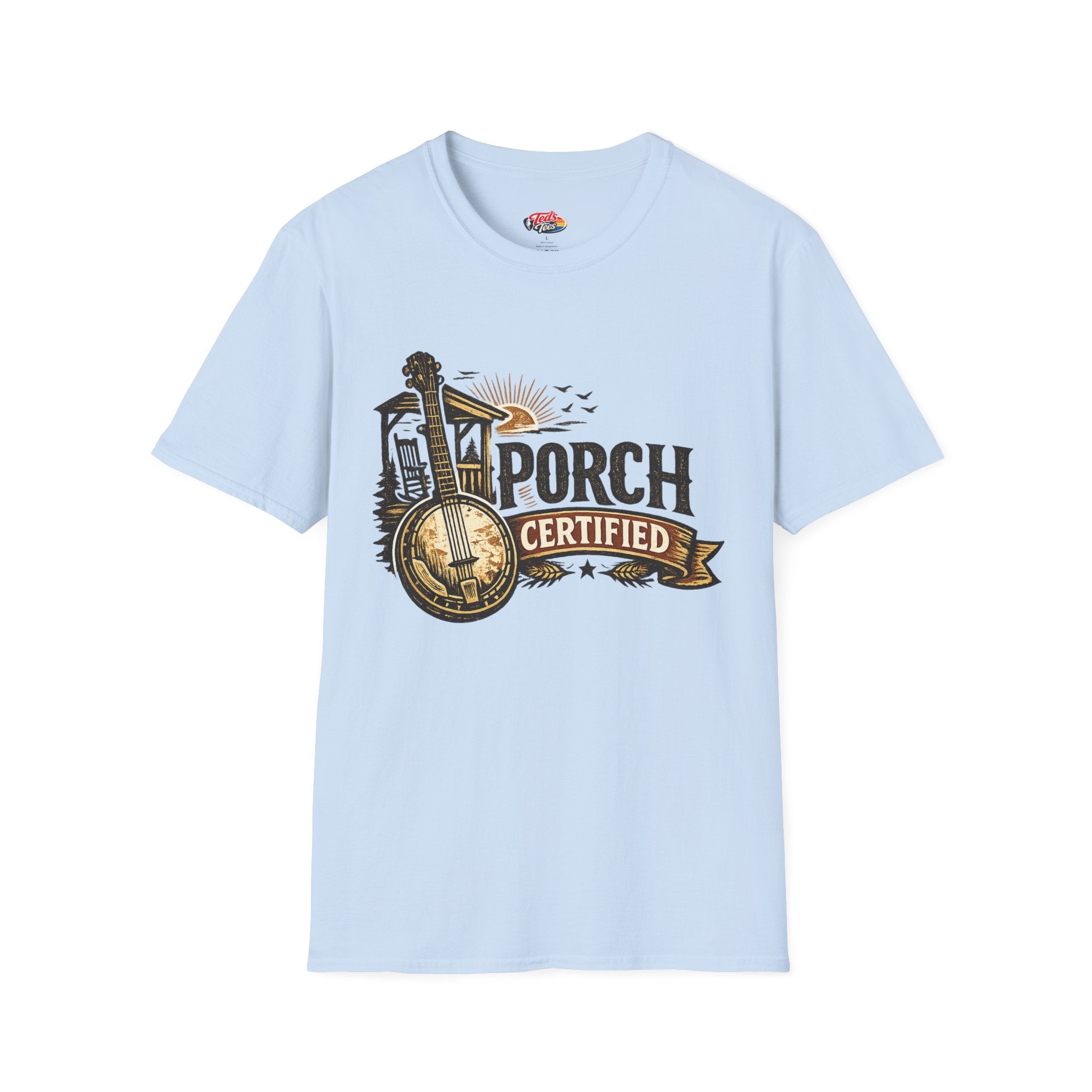 Porch Certified T-Shirt — Rustic Banjo Country Porch Vibes Top