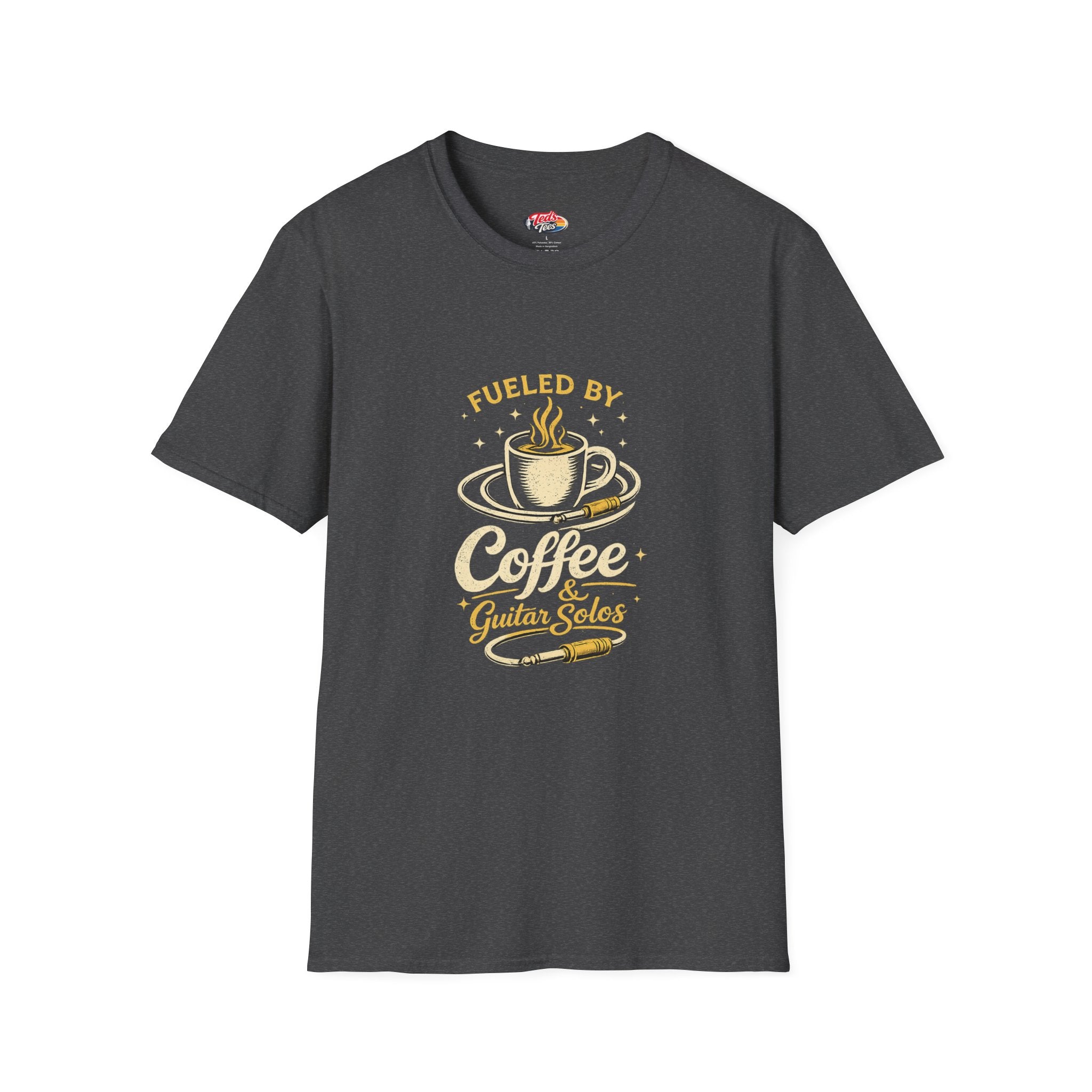 Coffee & Guitar Solos T-Shirt — Fueled By Coffee Graphic Tee for Musicians