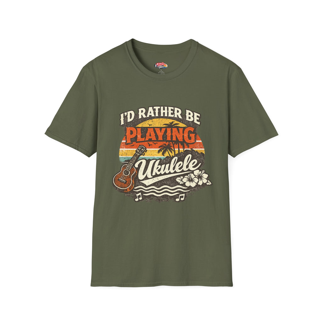 I'd Rather Be Playing Ukulele T-Shirt — Retro Beach Music Tee