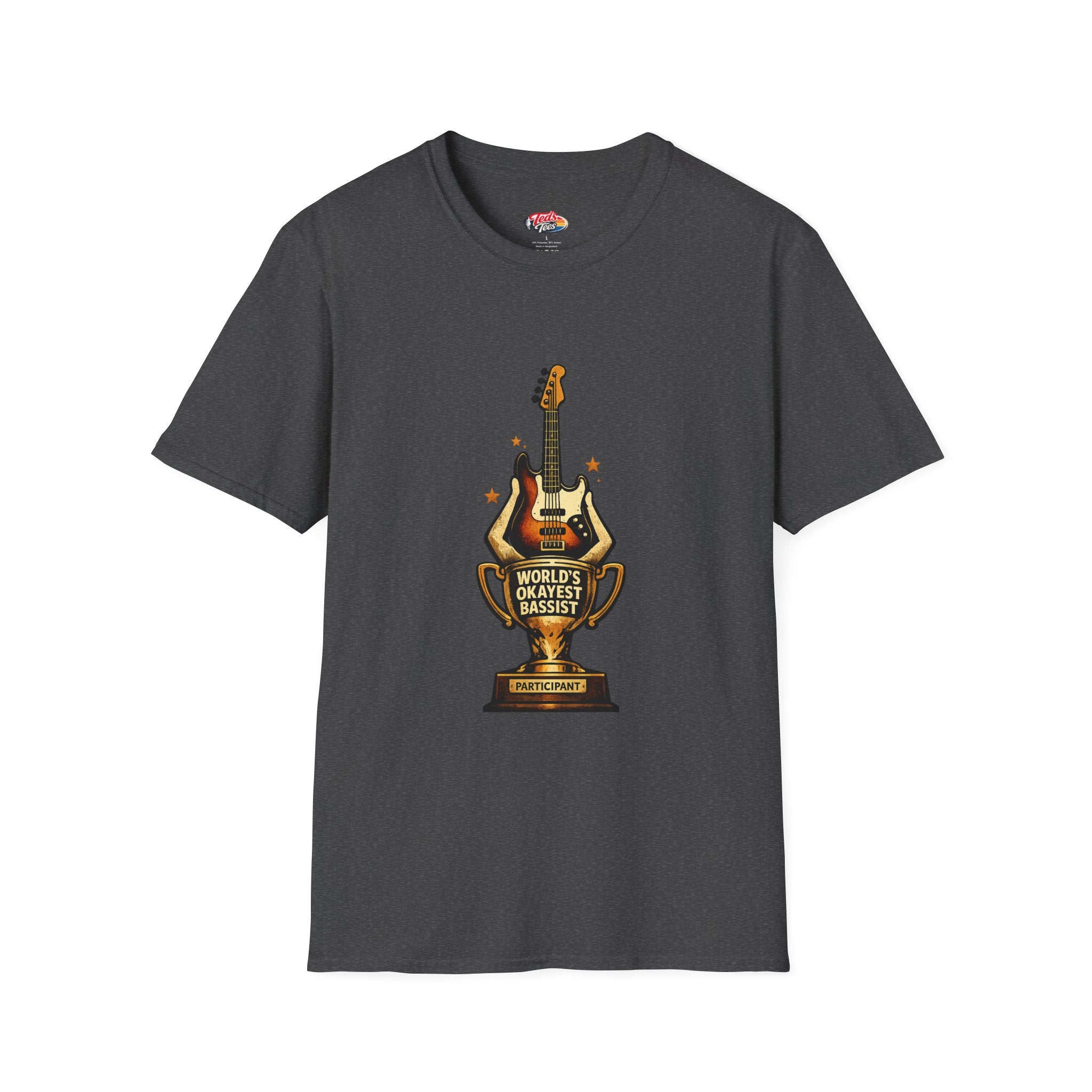 Okayest Bassist Trophy T-Shirt — Retro Electric Bass Guitar Design