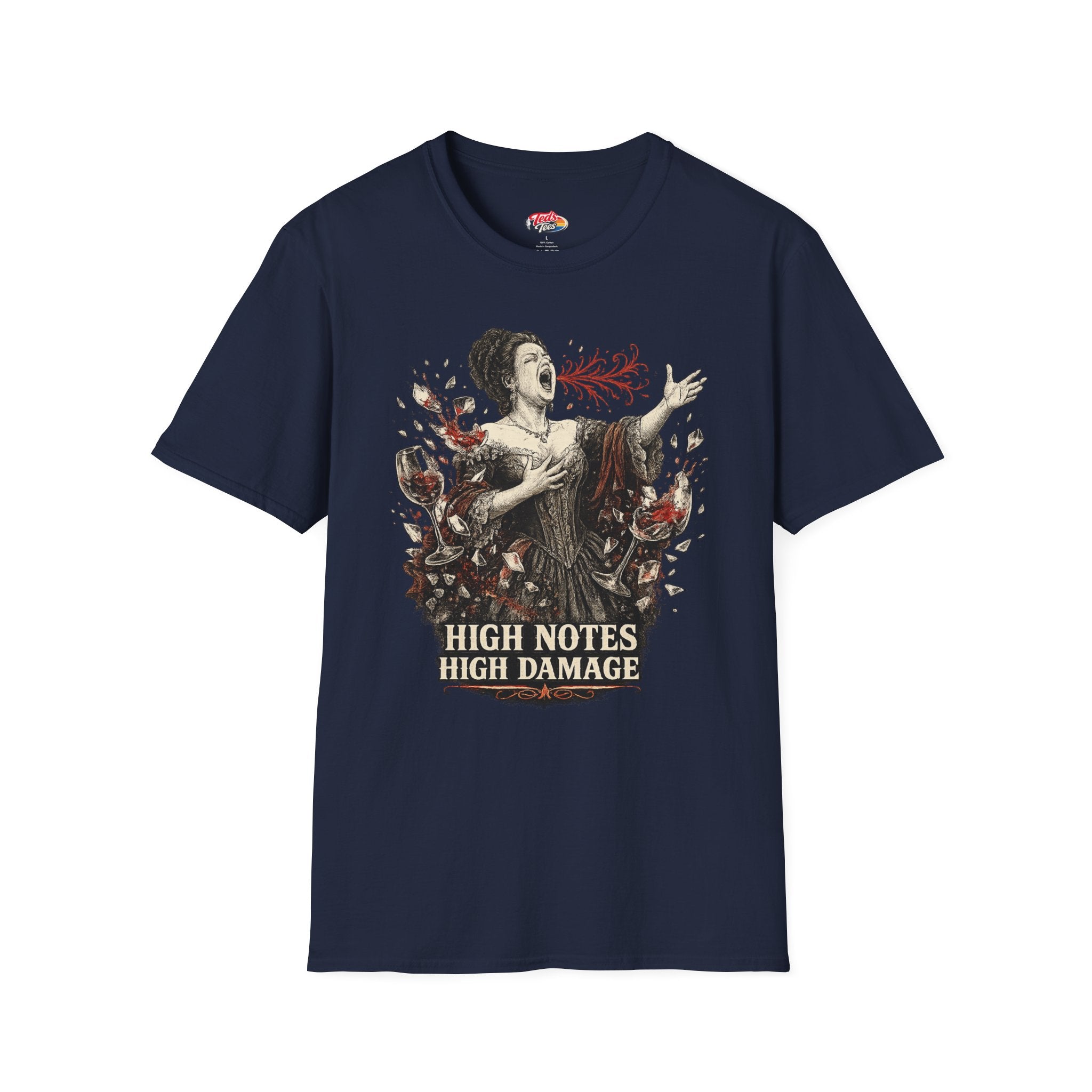 Opera Singer T-Shirt — "High Notes High Damage" Graphic Tee for Musicians & Theater Fans