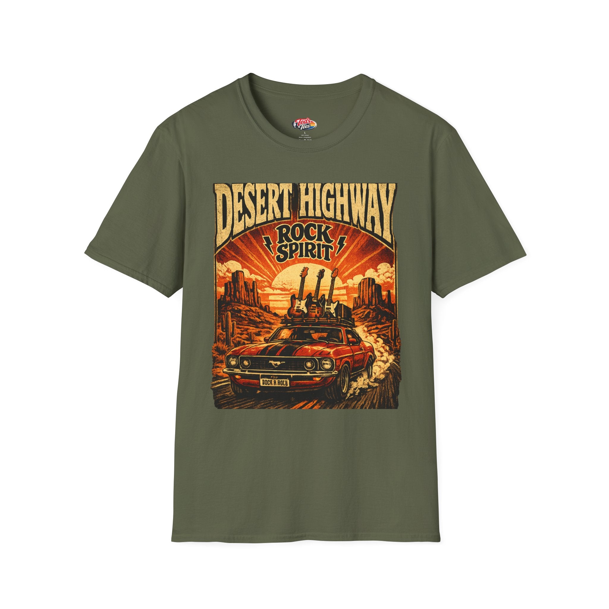 Desert Highway T-Shirt — 'Desert Highway Rock Spirit' Vintage Muscle Car Graphic Tee