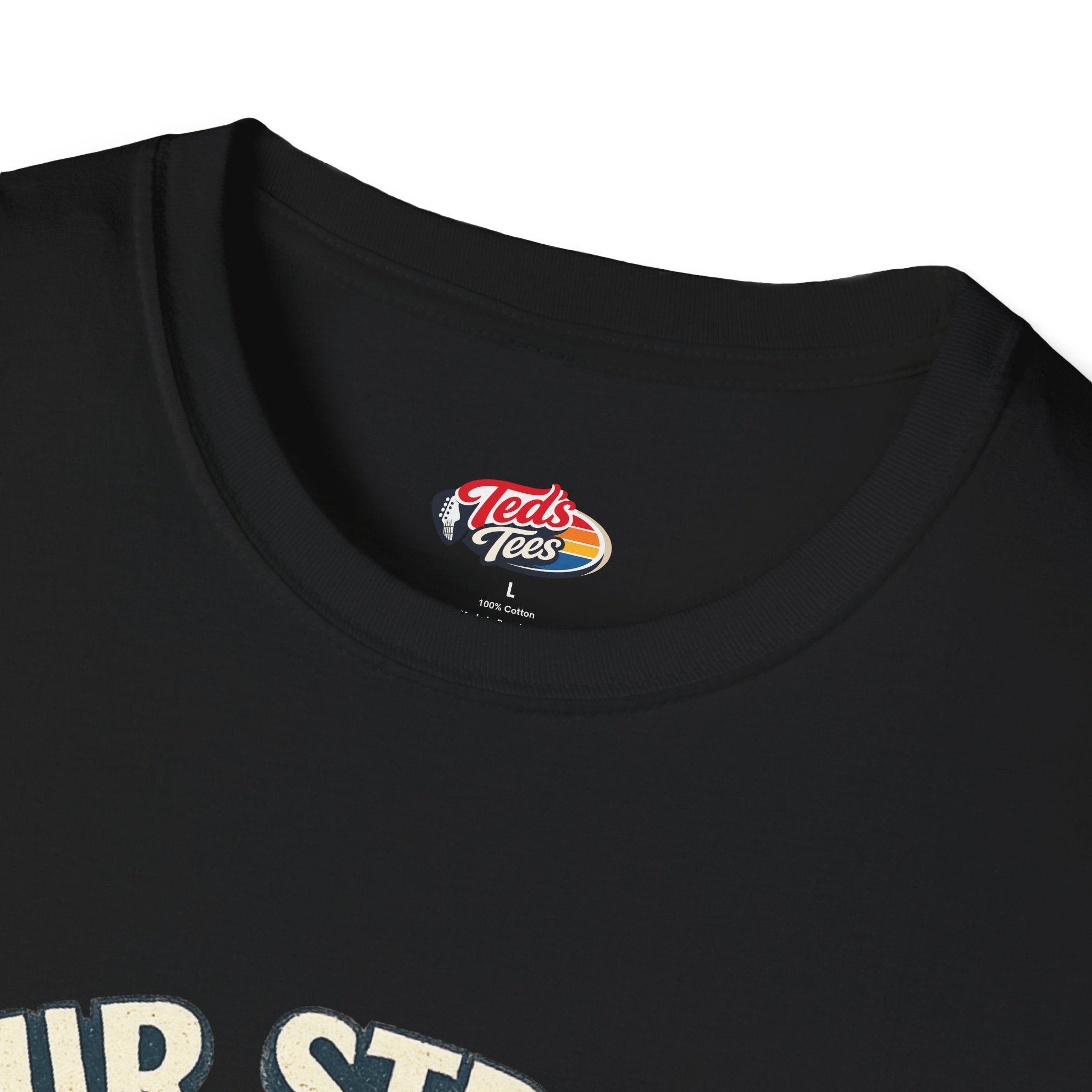 Ukulele T‑Shirt — "Four Strings, Zero Problems" Sunset Surf Graphic