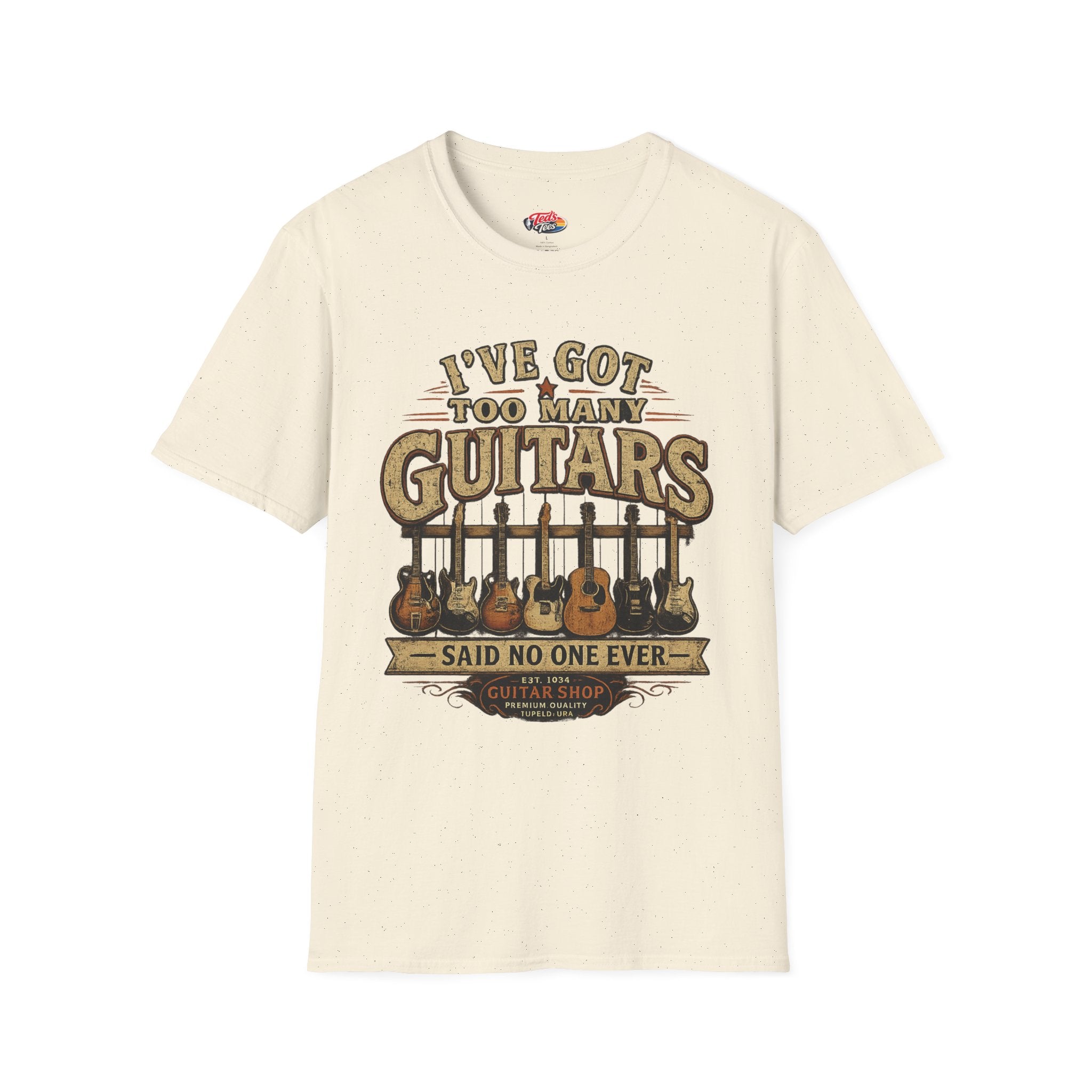 Guitar Lover T-Shirt — "I've Got Too Many Guitars" Vintage Music Tee