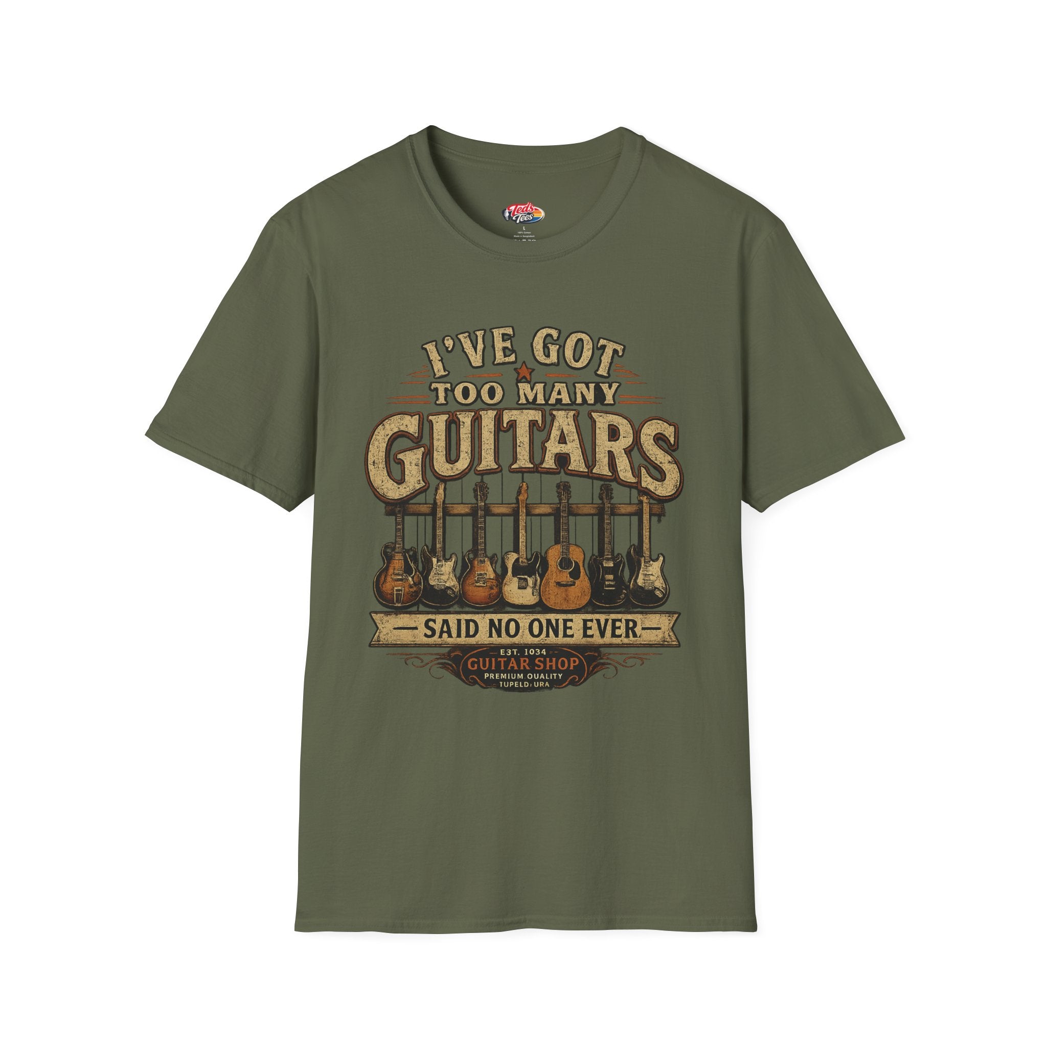 Guitar Lover T-Shirt — "I've Got Too Many Guitars" Vintage Music Tee