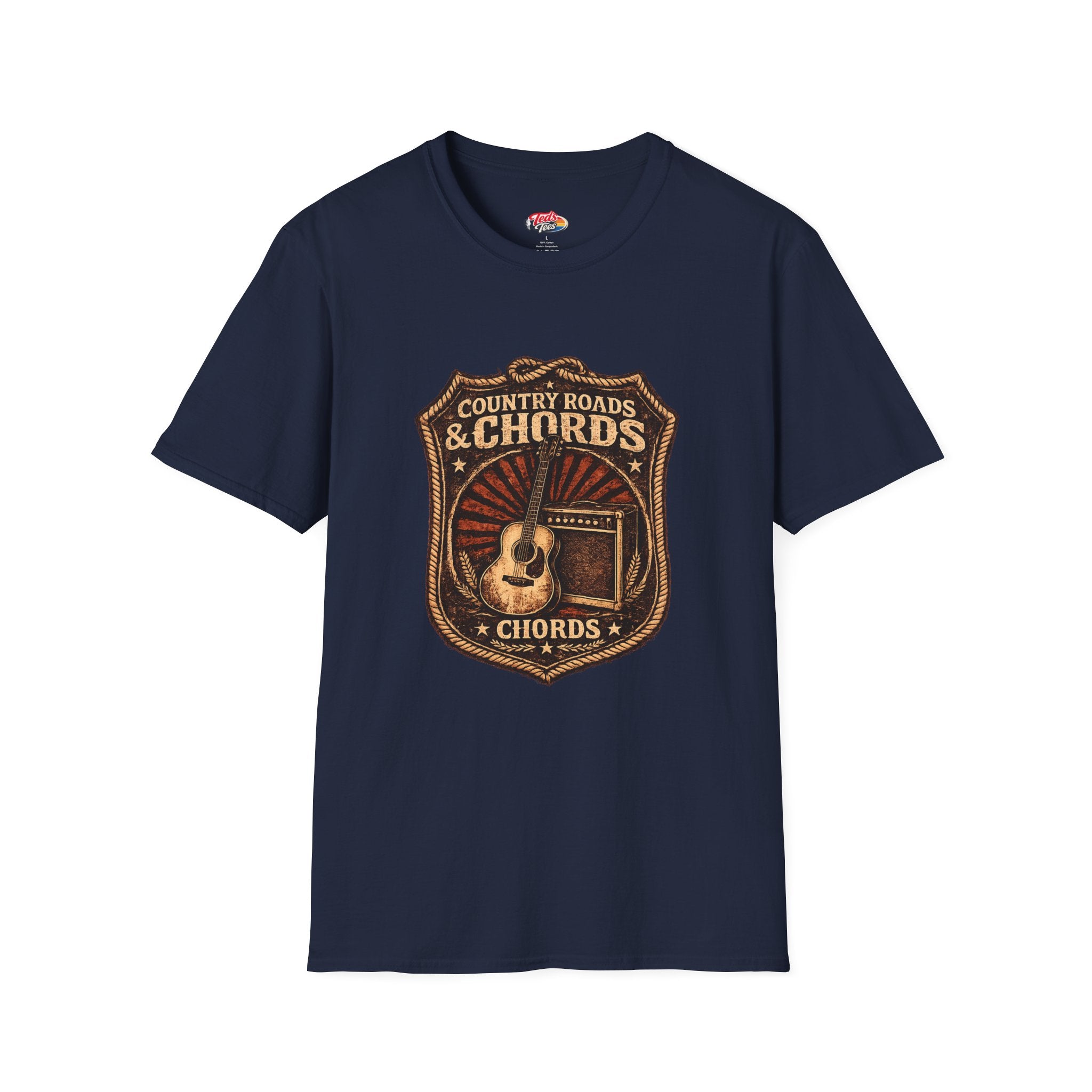 Country Roads & Chords T-Shirt — Vintage Acoustic Guitar Tee