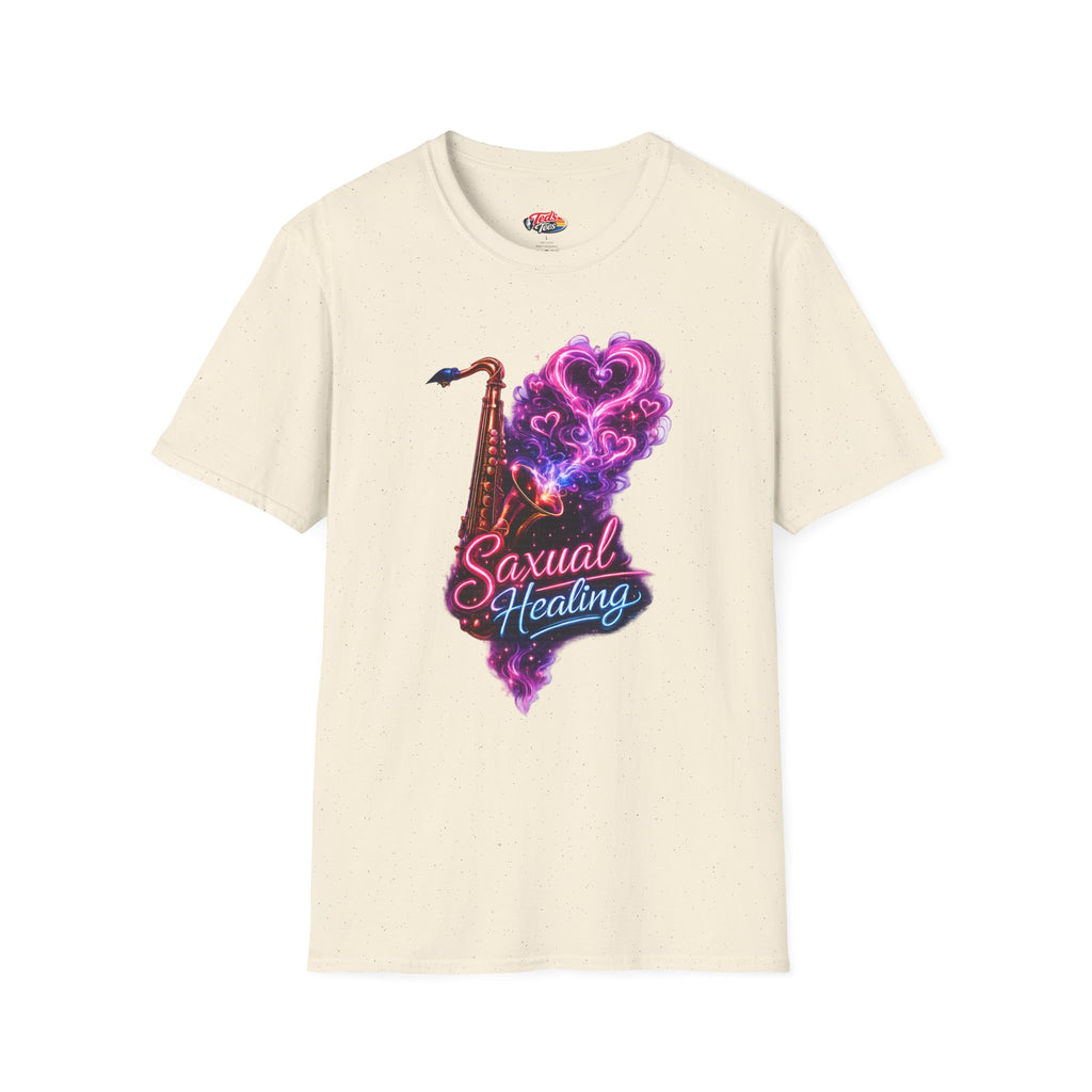 Saxual Healing T-Shirt — Neon Saxophone Heart Music Tee