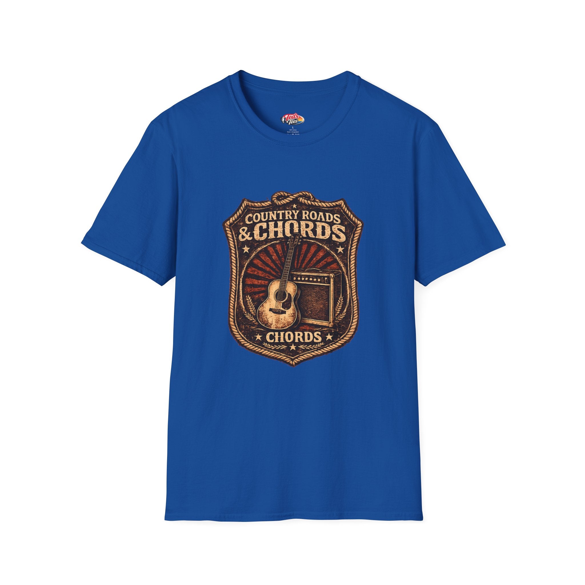 Country Roads & Chords T-Shirt — Vintage Acoustic Guitar Tee