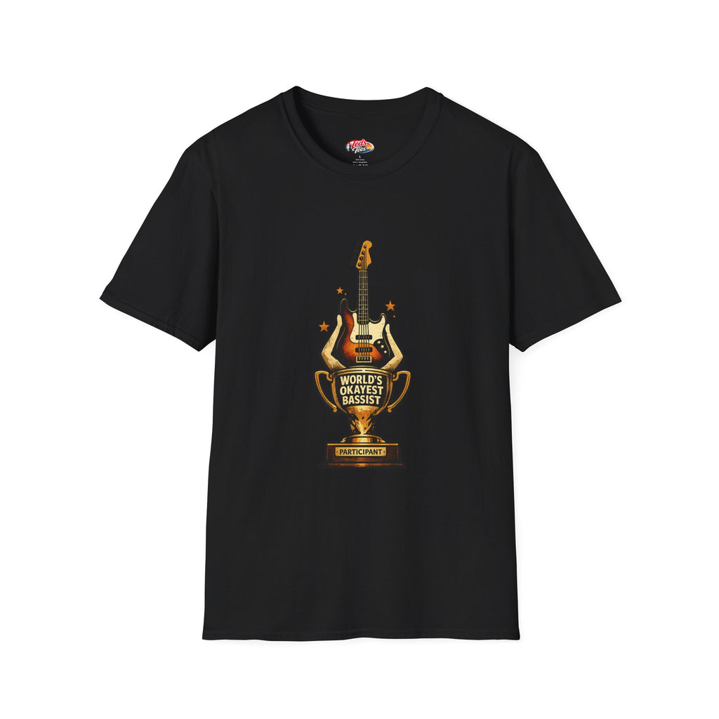 Okayest Bassist Trophy T-Shirt — Retro Electric Bass Guitar Design
