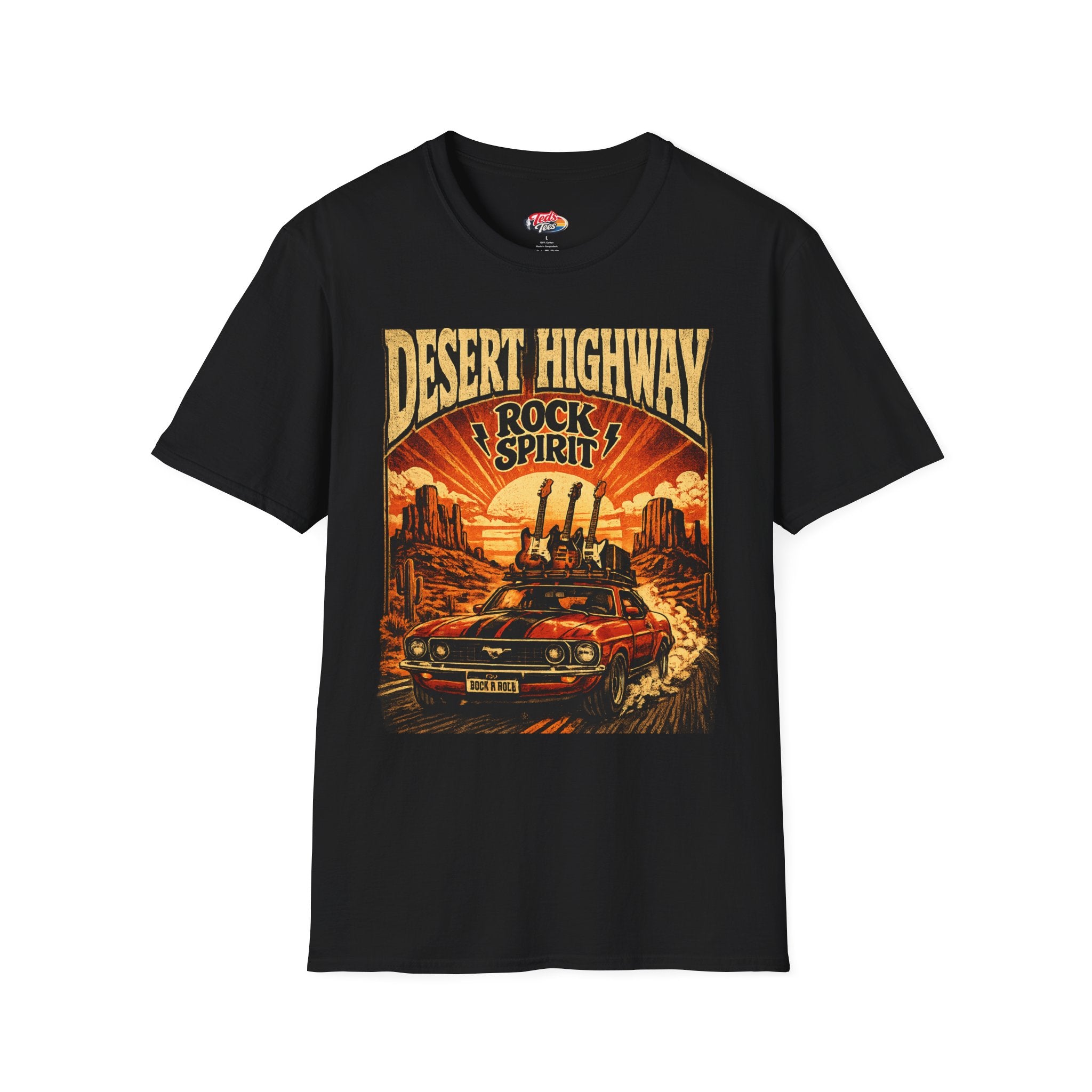 Desert Highway T-Shirt — 'Desert Highway Rock Spirit' Vintage Muscle Car Graphic Tee