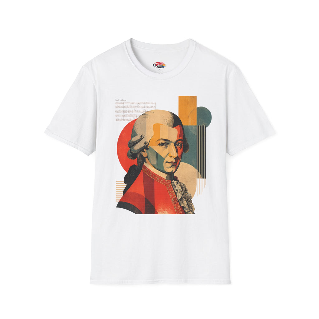 Mozart Portrait T‑Shirt — Retro Geometric Classical Music Tee