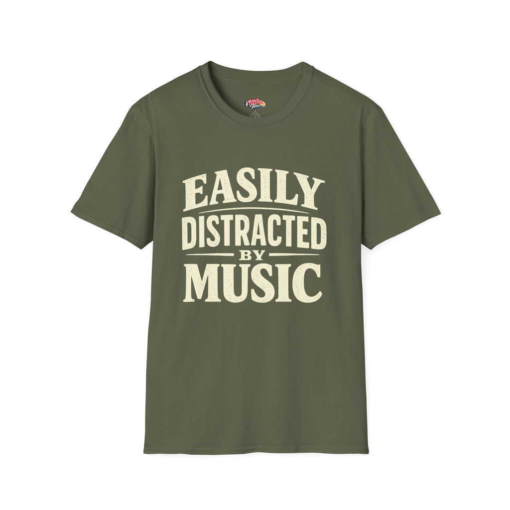 Easily Distracted by Music T‑Shirt — Funny Music Lover Graphic Tee