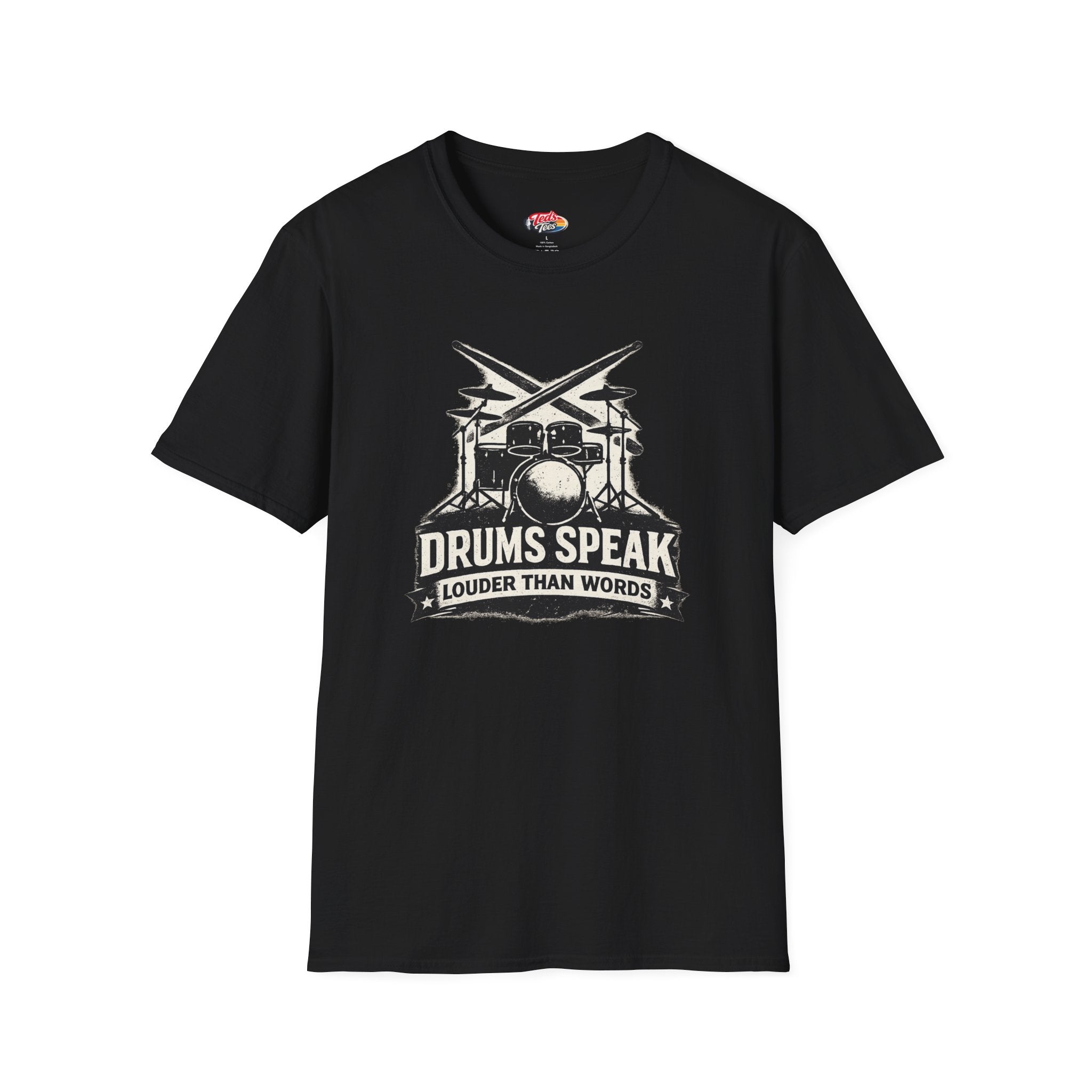 Drums Speak T-Shirt — "Drums Speak Louder Than Words" Vintage Drum Kit Tee