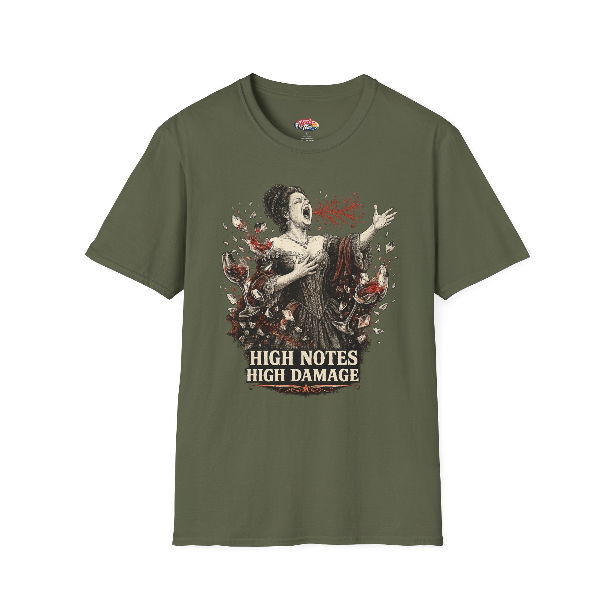 Opera Singer T-Shirt — "High Notes High Damage" Graphic Tee for Musicians & Theater Fans