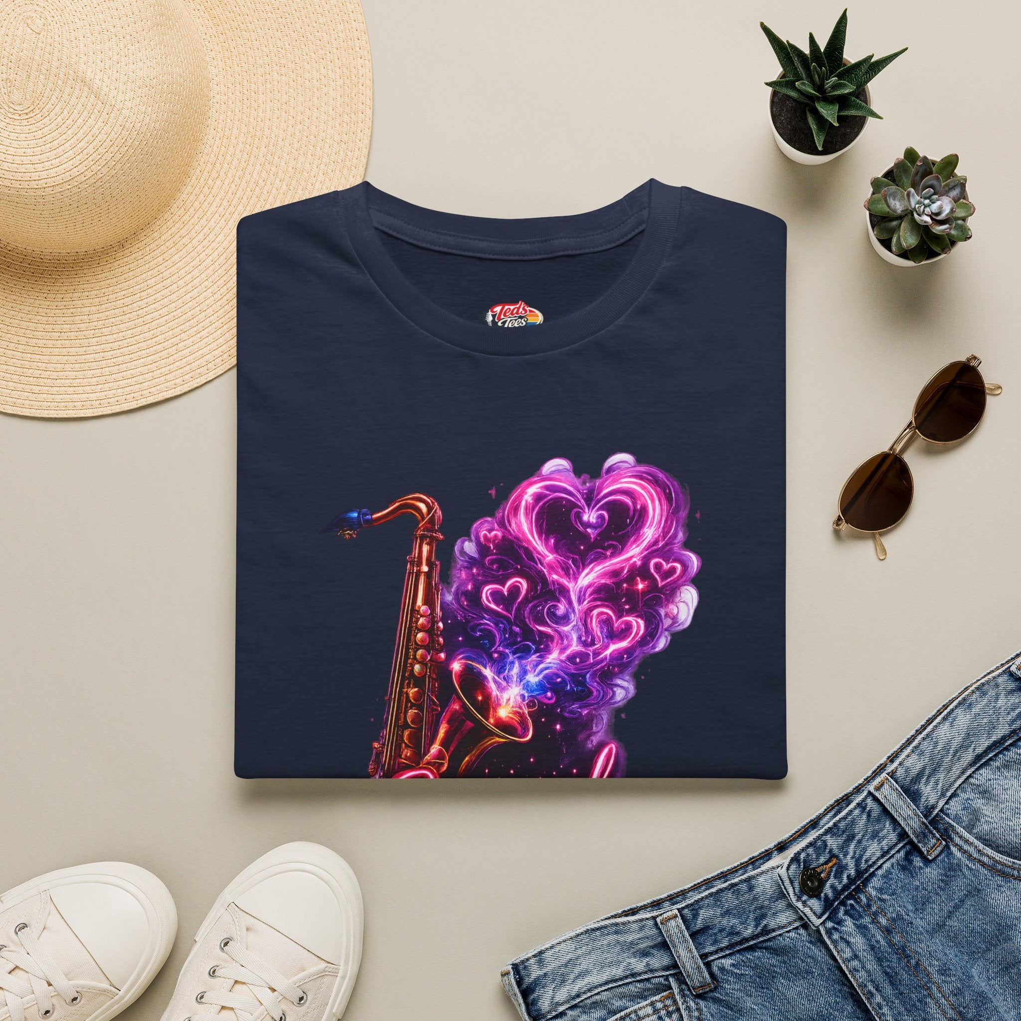 Saxual Healing T-Shirt — Neon Saxophone Heart Music Tee