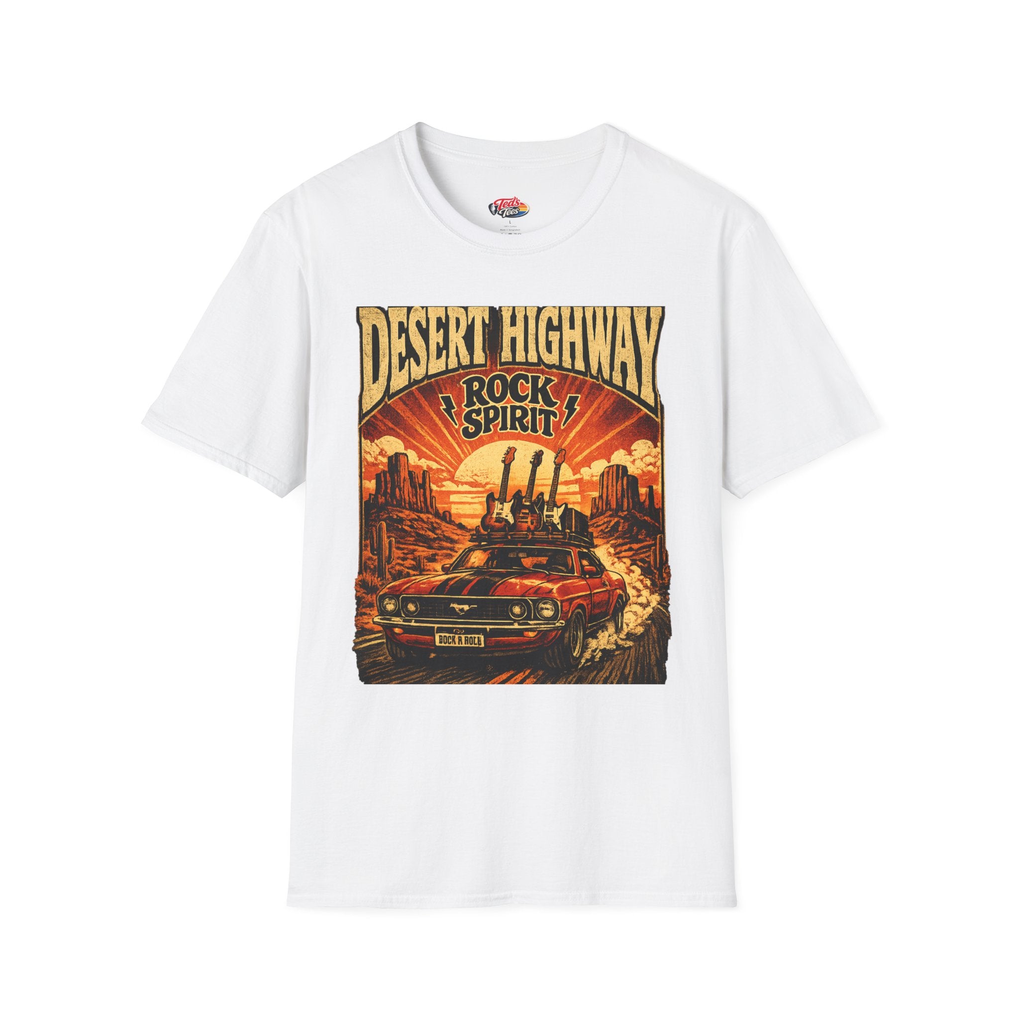 Desert Highway T-Shirt — 'Desert Highway Rock Spirit' Vintage Muscle Car Graphic Tee
