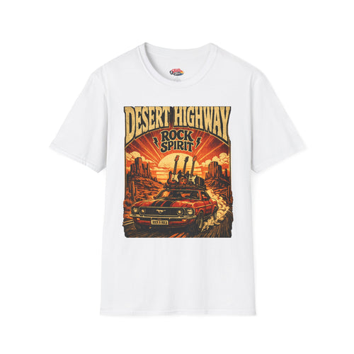 Desert Highway T-Shirt — 'Desert Highway Rock Spirit' Vintage Muscle Car Graphic Tee
