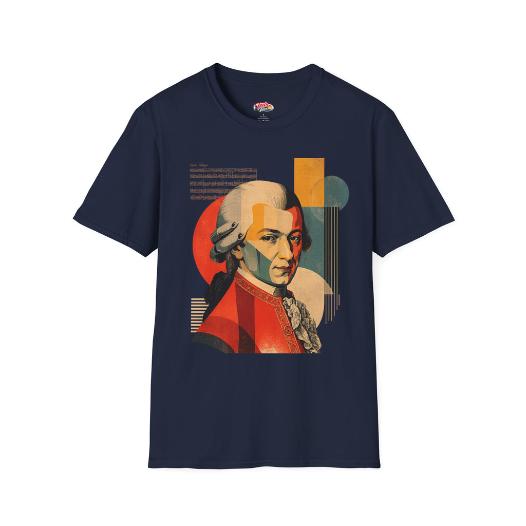 Mozart Portrait T‑Shirt — Retro Geometric Classical Music Tee