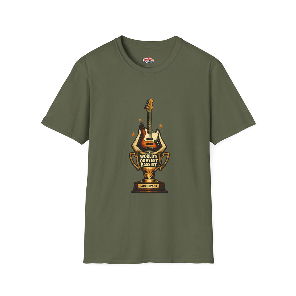 Okayest Bassist Trophy T-Shirt — Retro Electric Bass Guitar Design
