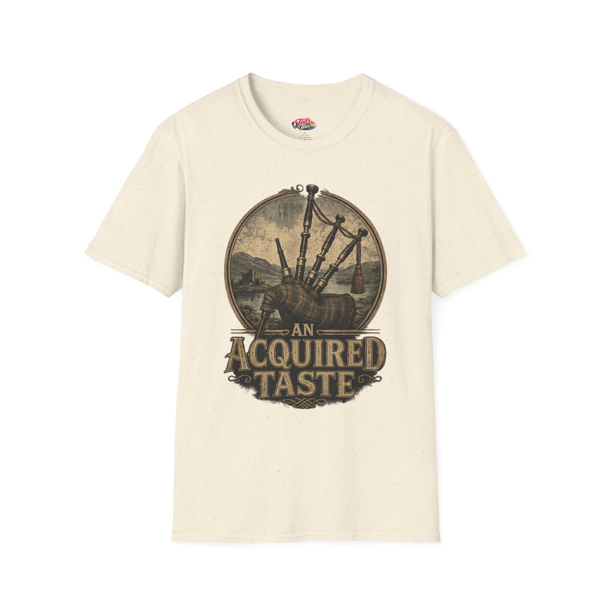 Bagpipes Vintage Graphic Tee — “An Acquired Taste” Scottish Music T-Shirt