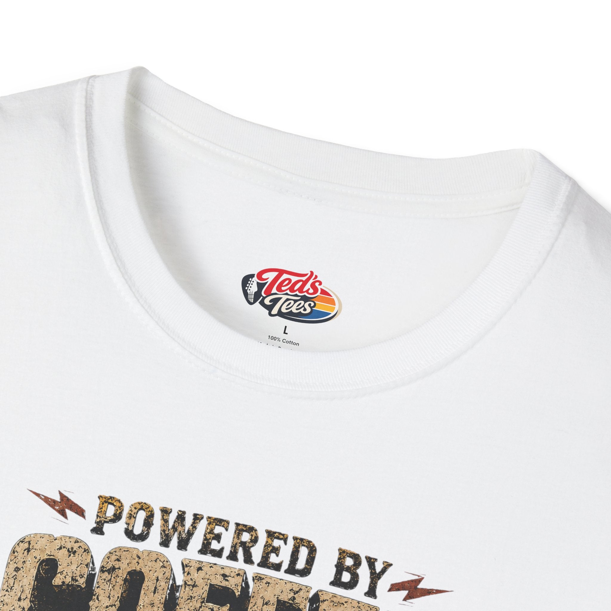 Coffee Powered Guitar T-Shirt — "Powered by Coffee, Chaos & Questionable Chord Choices"