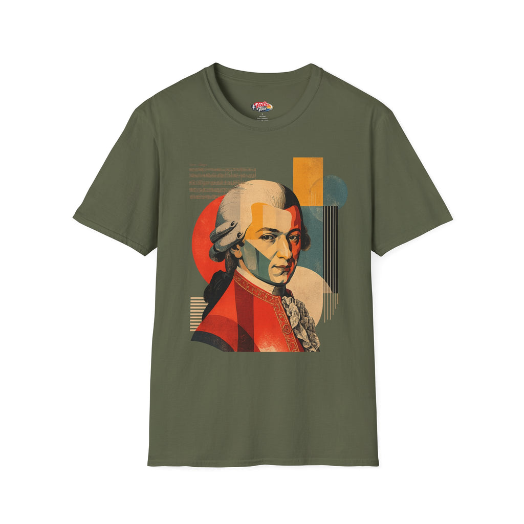 Mozart Portrait T‑Shirt — Retro Geometric Classical Music Tee