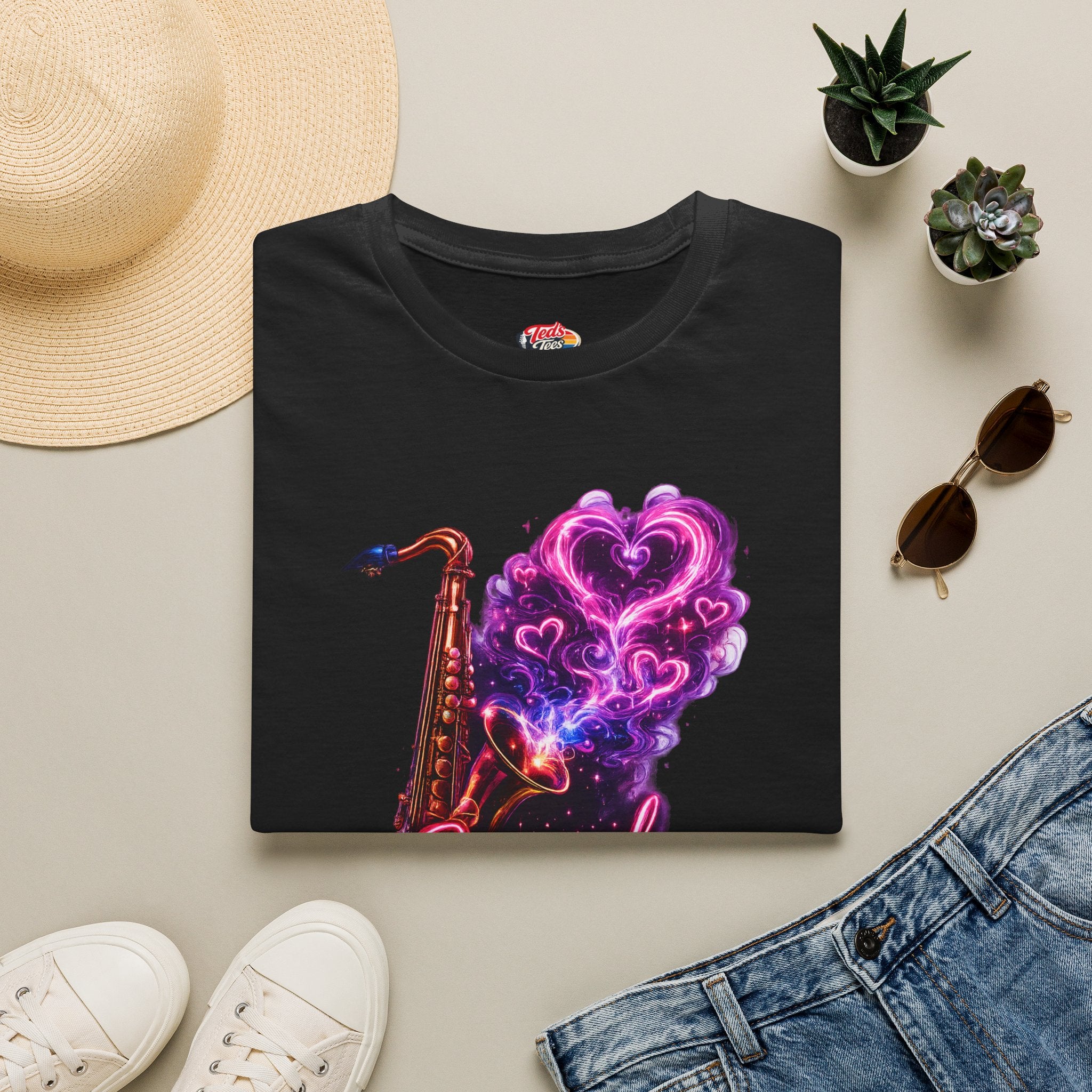 Saxual Healing T-Shirt — Neon Saxophone Heart Music Tee