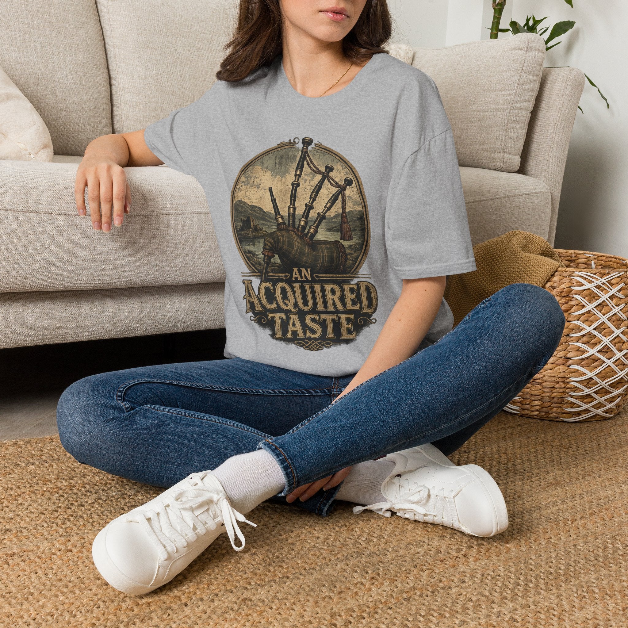 Bagpipes Vintage Graphic Tee — “An Acquired Taste” Scottish Music T-Shirt