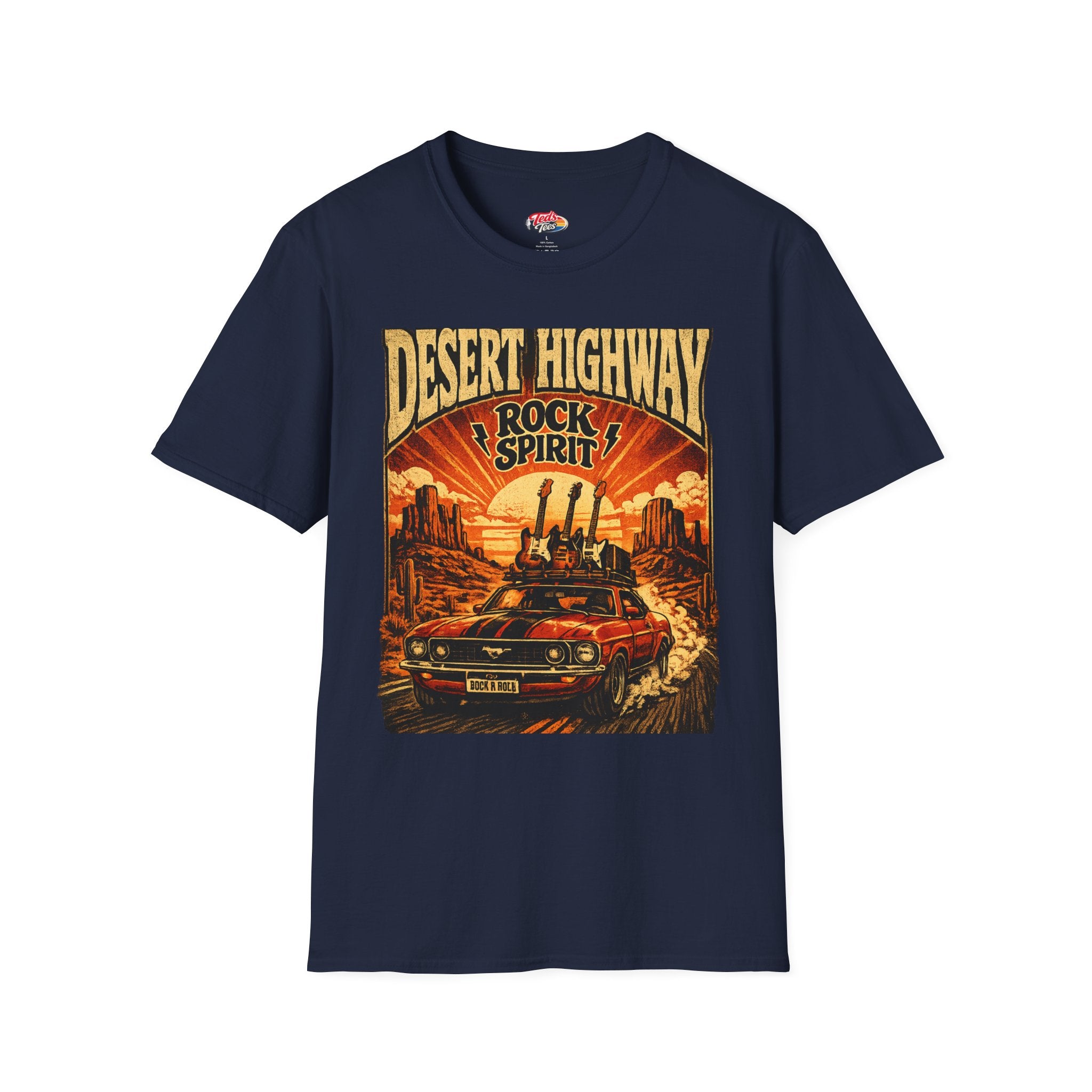 Desert Highway T-Shirt — 'Desert Highway Rock Spirit' Vintage Muscle Car Graphic Tee
