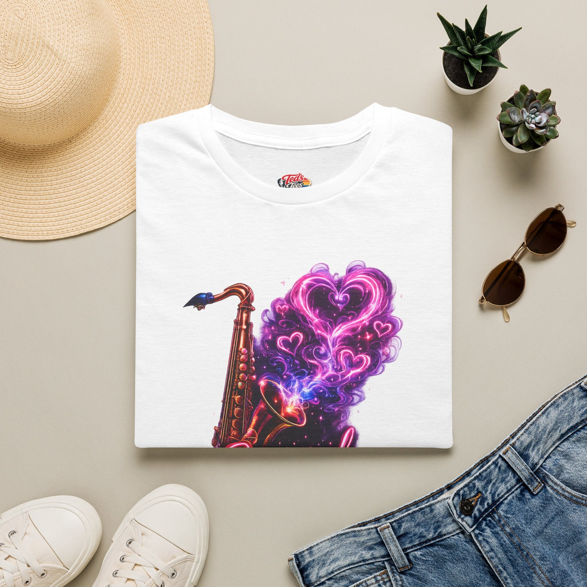Saxual Healing T-Shirt — Neon Saxophone Heart Music Tee