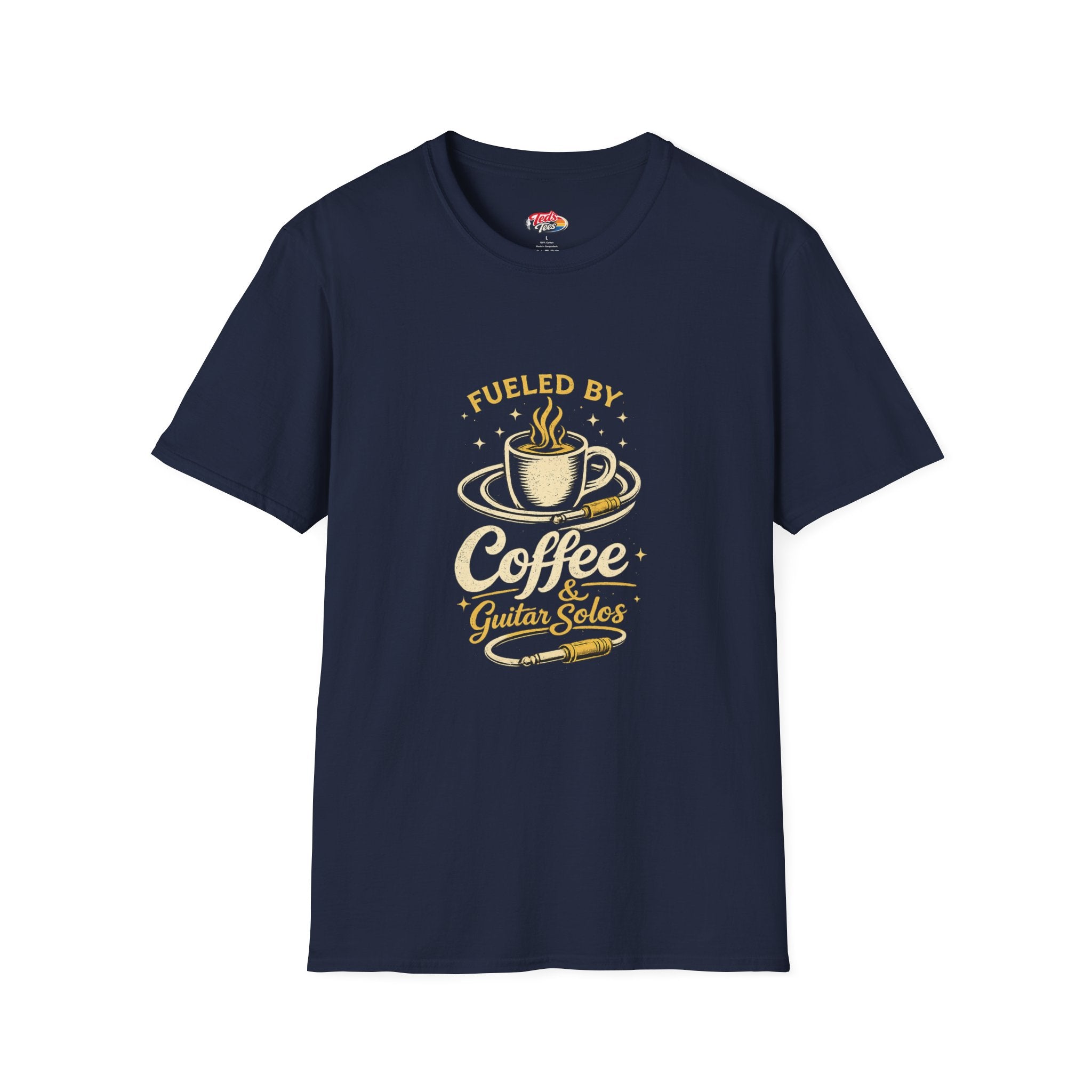 Coffee & Guitar Solos T-Shirt — Fueled By Coffee Graphic Tee for Musicians