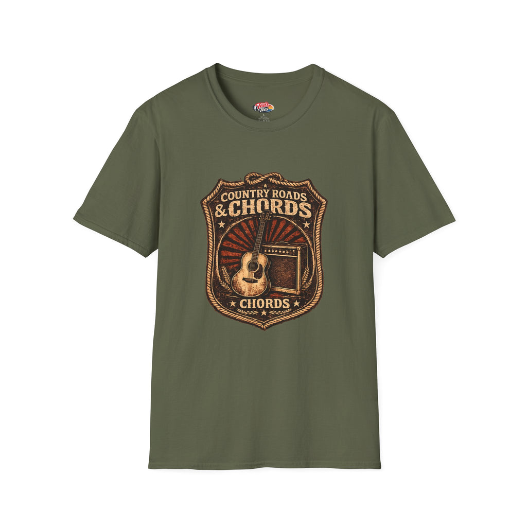 Country Roads & Chords T-Shirt — Vintage Acoustic Guitar Tee